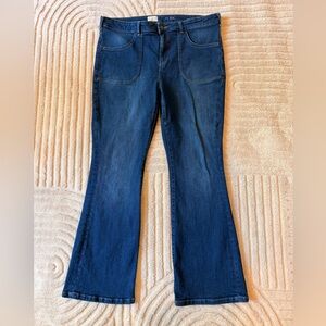 Pilcro Dark Blue Flare Jeans with Front Patch Pockets